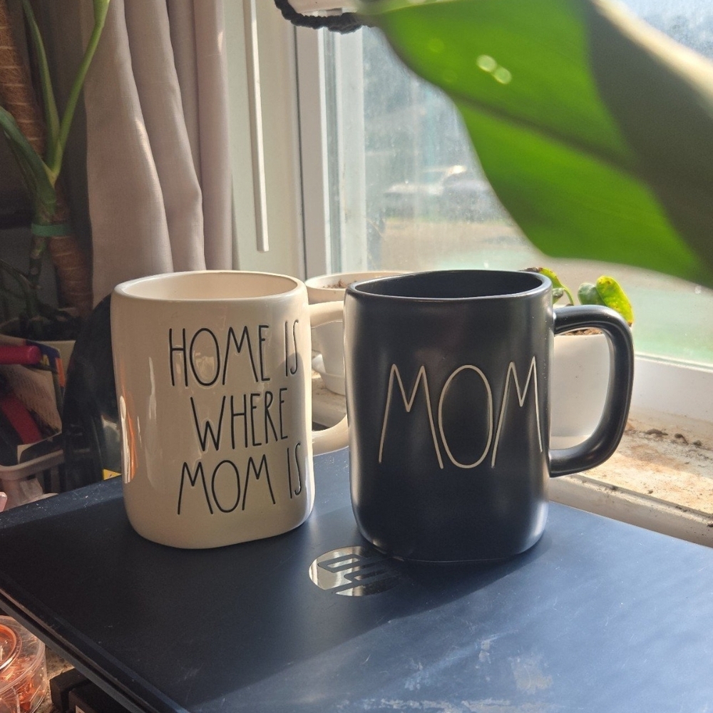 Rae Dunn Black and White Ceramic Mugs Set